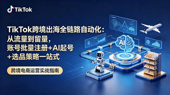 TikTok跨境出海全链路自动化：从流量到留量，账号批量注册+AI起号+选品策略一站式-朽念云创