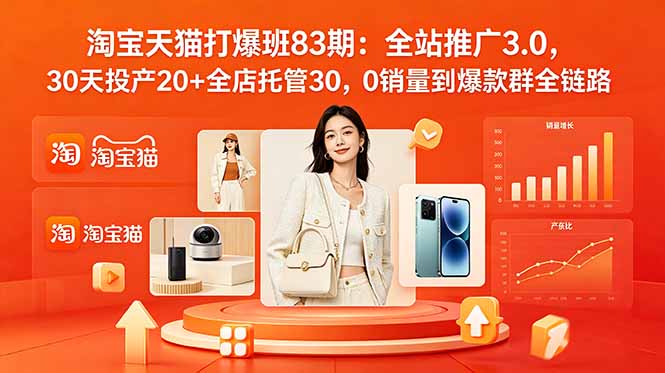 2026淘宝天猫打爆班83期：全站推广3.0，30天投产20+全店托管30，0销量到爆款群全链路-朽念云创