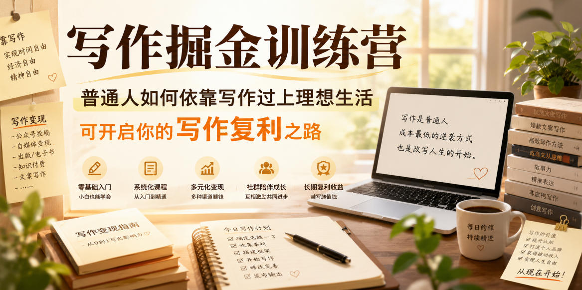 写作掘金训练营，普通人如何依靠写作过上理想生活，可开启你的写作复利之路(更新6月)-朽念云创