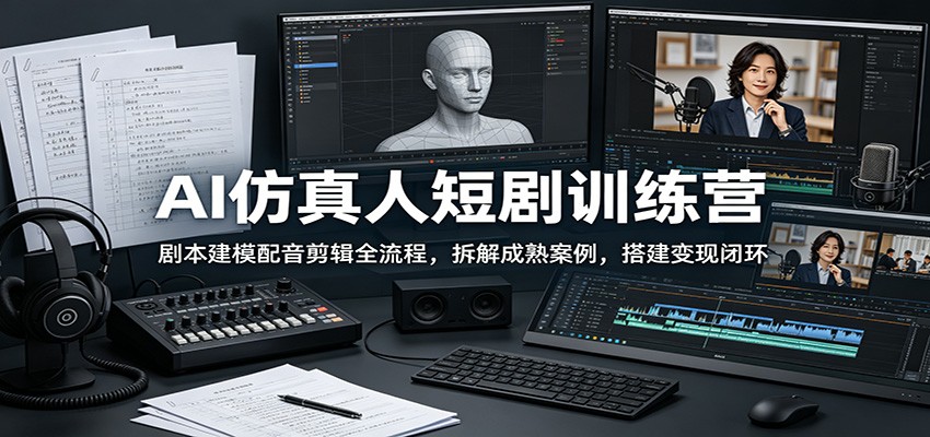 AI仿真人短剧训练营：剧本建模配音剪辑全流程，拆解成熟案例，搭建变现闭环-朽念云创
