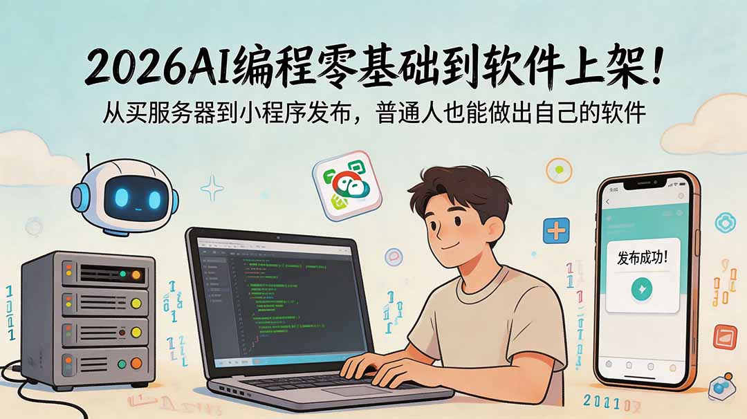 2026AI编程零基础到软件上架!从买服务器到小程序发布,普通人也能做出自己的软件-朽念云创