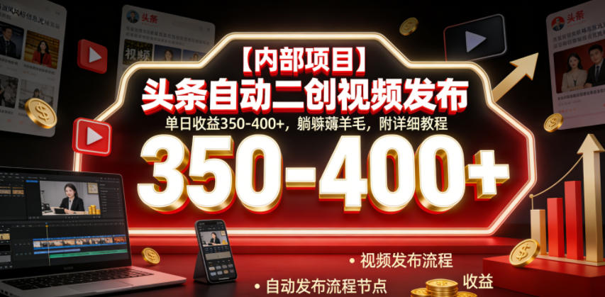 【内部项目】头条自动二创视频发布，单日收益350-400+，躺賺薅羊毛，附详细教程【揭秘】-朽念云创