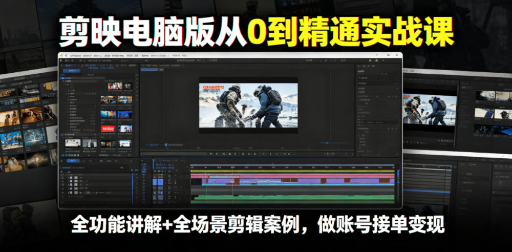 剪映电脑版从0到精通实战课,全功能讲解+全场景剪辑案例,做账号接单变现-朽念云创