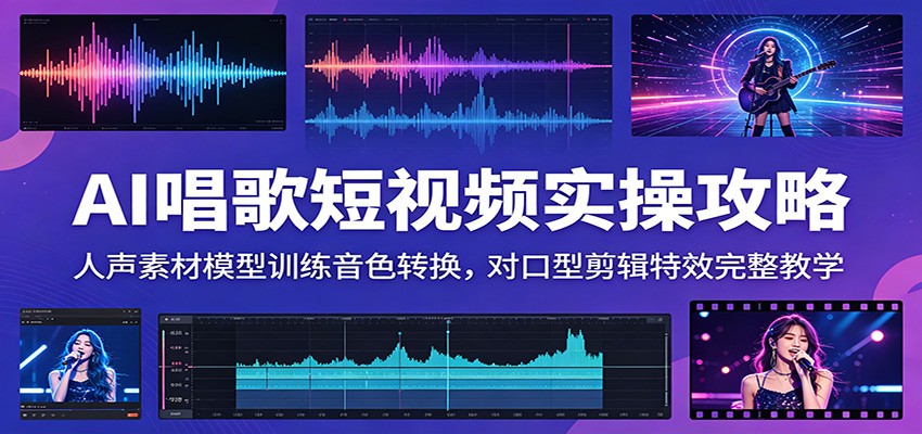 AI唱歌短视频实操攻略：人声素材模型训练音色转换，对口型剪辑特效完整教学-朽念云创