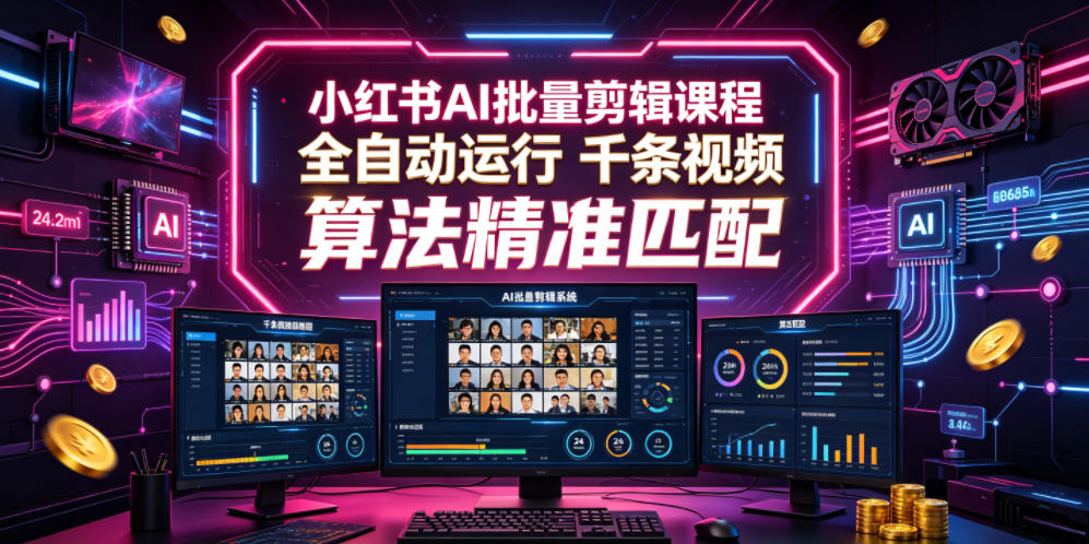 小红书AI批量剪辑课程,24小时全自动运行,解放双手专注运营,千条视频批量处理,小红书算法精准匹配-朽念云创