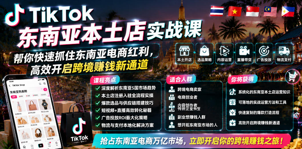 TikTok东南亚本土店实战课，帮你快速抓住东南亚电商红利，高效开启跨境賺钱新通道-朽念云创