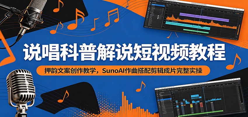 说唱科普解说短视频教程:押韵文案创作教学,SunoAI作曲搭配剪辑成片完整实操-朽念云创