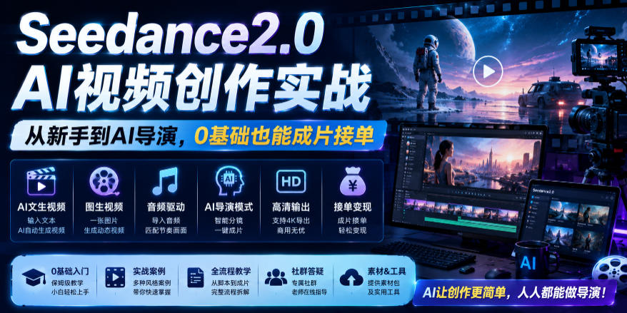 Seedance2.0 AI视频创作实战，从新手到AI导演，0基础也能成片接单变现-朽念云创