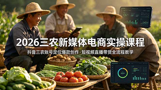2026三农新媒体电商实操课程:抖音三农账号定位爆款创作,短视频直播带货全流程教学-朽念云创