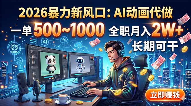 2026暴力新风口:AI动画代做,一单500~1000,全职月入2W+,长期可干-朽念云创