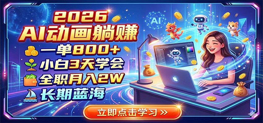2026 AI动画躺赚：一单800+，小白3天学会，全职月入2W，长期蓝海-朽念云创