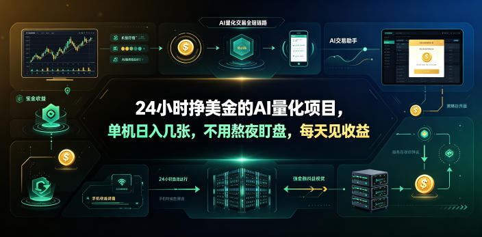 24小时挣美金的AI量化项目，单机日入几十美刀，不用熬夜盯盘，每天见收益【揭秘】-朽念云创