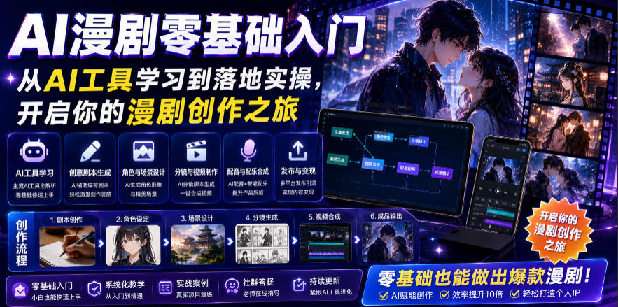 AI漫剧零基础入门，从AI工具学习到落地实操，开启你的漫剧创作之旅-朽念云创