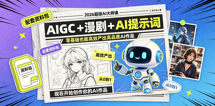 2026超级AI大师课，AIGC+漫剧+AI提示词+配套资料包，零基础也能高效产出高品质AI作品-朽念云创