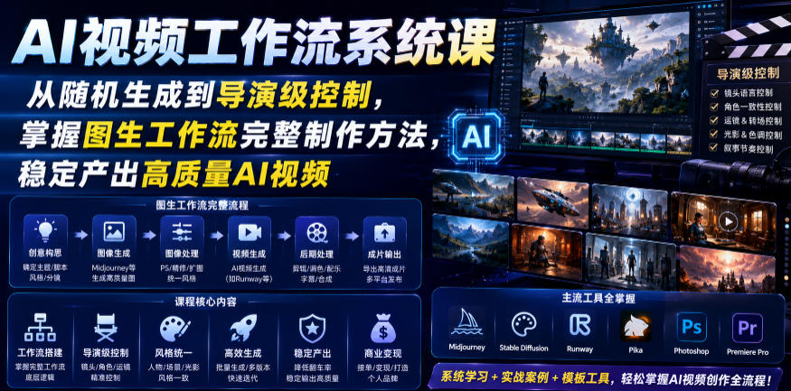 AI视频工作流系统课,从随机生成到导演级控制,掌握图生工作流完整制作方法,稳定产出高质量AI视频-朽念云创