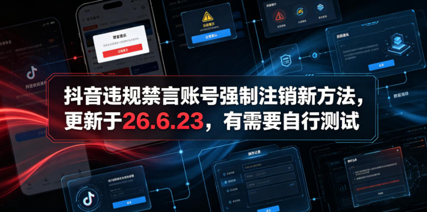 抖音违规禁言账号强制注销新方法,更新于26.6.23,有需要自行测试-朽念云创