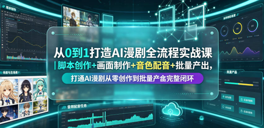 从0到1打造AI漫剧全流程实战课｜脚本创作+画面制作+音色配音+批量产出，打通AI漫剧从零创作到批量量产完整闭环-朽念云创