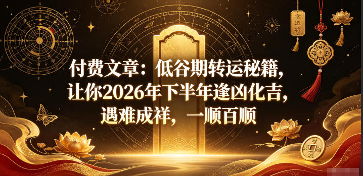 付费文章：低谷期转运秘籍，让你2026年下半年逢凶化吉，遇难成祥，一顺百顺-朽念云创