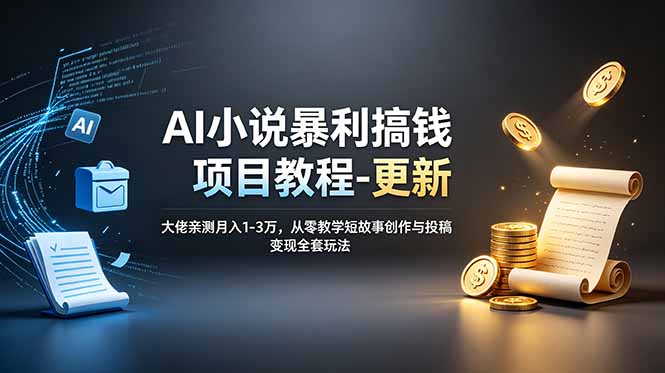AI小说暴利搞钱项目教程-更新，大佬亲测月入1-3万，从零教学短故事创作与投稿变现全套玩法-朽念云创