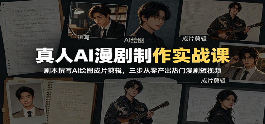真人AI漫剧制作实战课：剧本撰写AI绘图成片剪辑，三步从零产出热门漫剧短视频-朽念云创
