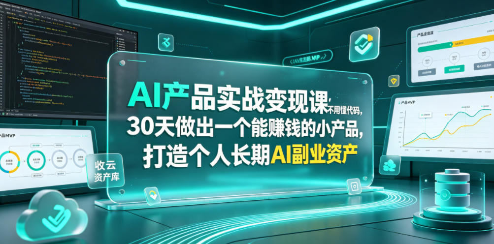 AI产品实战变现课，不用懂代码，30天做出一个能賺钱的小产品，打造个人长期AI副业资产-朽念云创