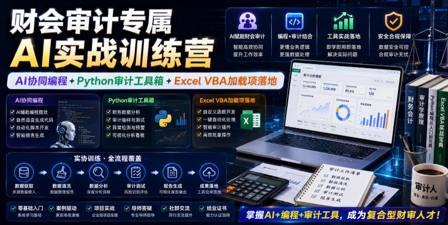 财会审计专属AI实战训练营｜AI协同编程+Python审计工具箱+Excel VBA加载项落地-朽念云创