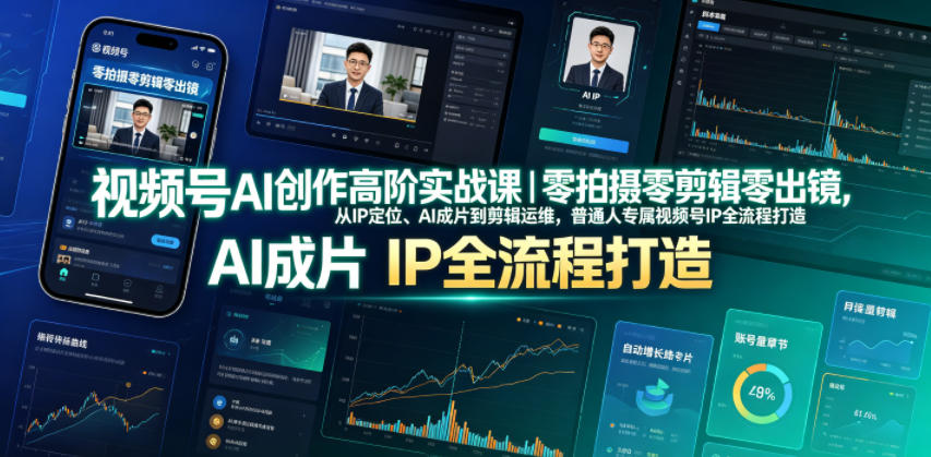 视频号AI创作高阶实战课｜零拍摄零剪辑零出镜，从IP定位、AI成片到剪辑运维，普通人专属视频号IP全流程打造-朽念云创