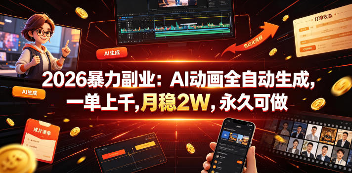 2026暴力副业：AI动画全自动生成，一单上千，月稳2W，永久可做【揭秘】-朽念云创