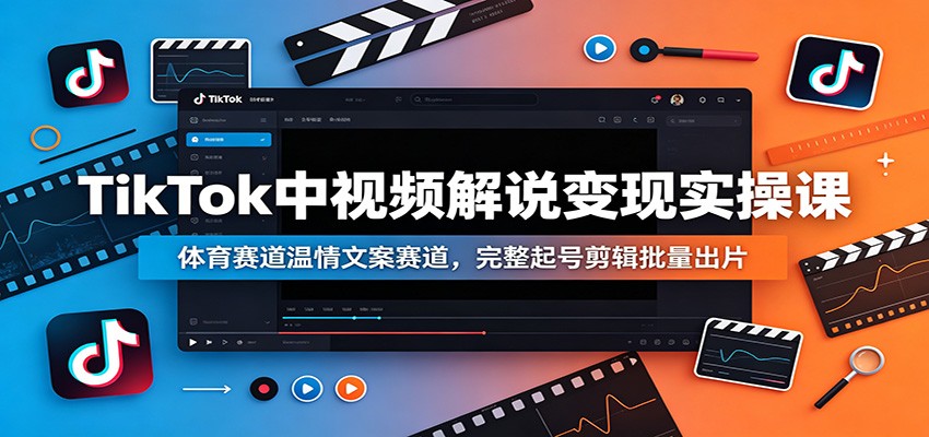 TikTok中视频解说变现实操课：体育赛道温情文案赛道，完整起号剪辑批量出片-朽念云创