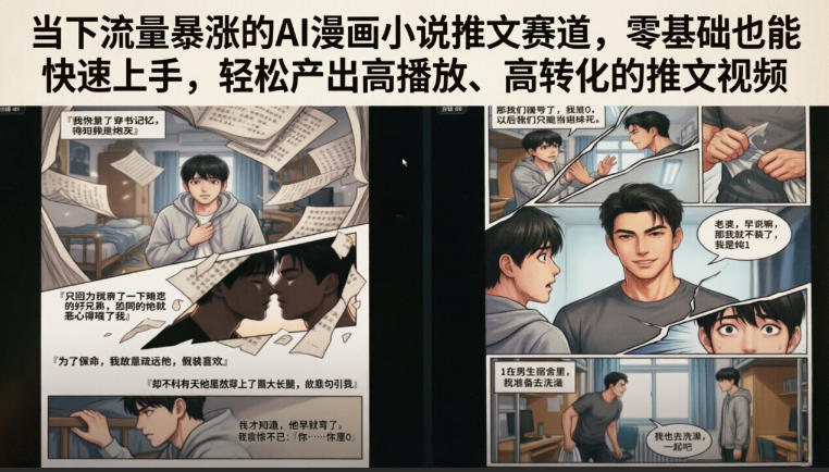 当下流量暴涨的AI漫画小说推文赛道，零基础也能快速上手，轻松产出高播放、高转化的推文视频-朽念云创