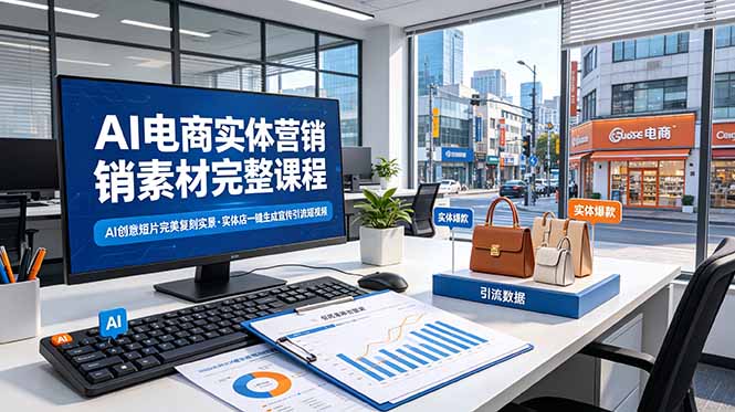 AI电商实体营销素材完整课程，AI创意短片完美复刻实景，实体店一键生成宣传引流短视频-朽念云创