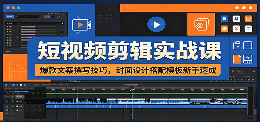 短视频剪辑实战课：爆款文案撰写技巧，封面设计搭配模板新手速成-朽念云创