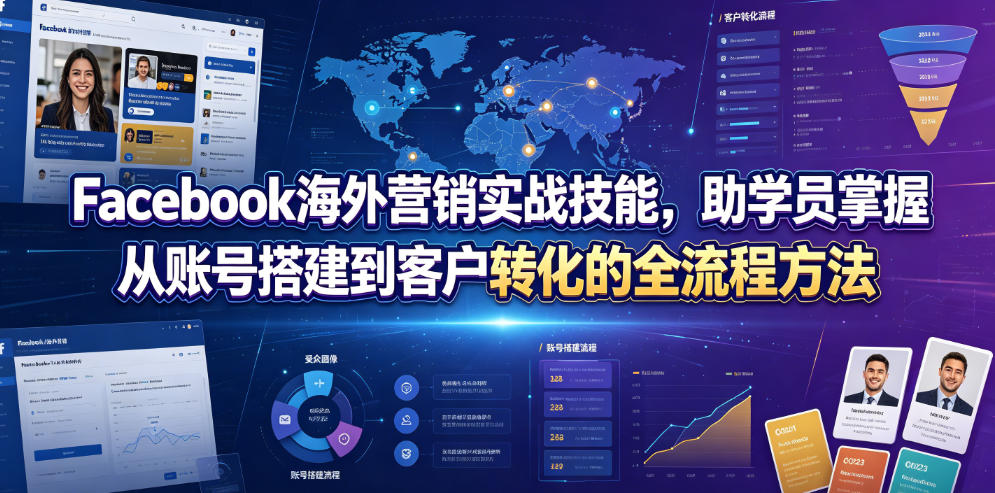 Facebook海外营销实战技能，助学员掌握从账号搭建到客户转化的全流程方法-朽念云创
