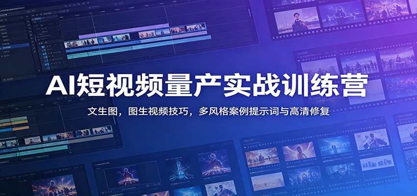 AI短视频量产实战训练营：文生图，图生视频技巧，多风格案例提示词与高清修复-朽念云创