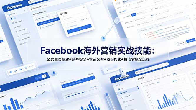 Facebook海外营销实战技能：公共主页搭建+账号安全+营销文案+图谱搜索+投流实操全流程-朽念云创