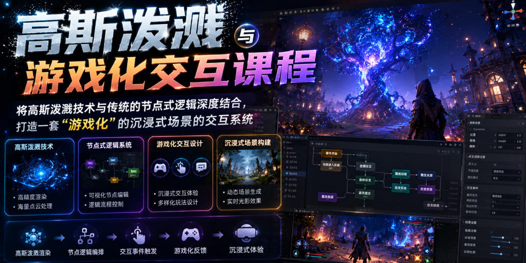 高斯泼溅与游戏化交互课程，将高斯泼溅技术与传统的节点式逻辑深度结合，打造一套“游戏化”的沉浸式场景的交互系统-朽念云创