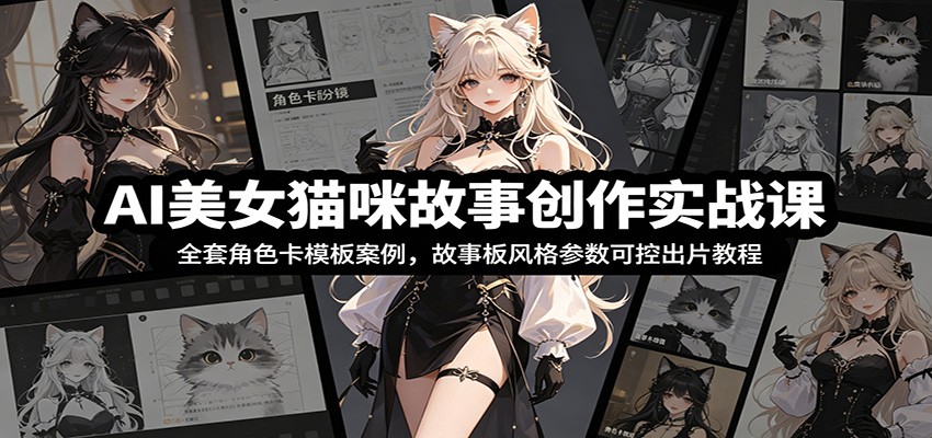 AI美女猫咪故事创作实战课：全套角色卡模板案例，故事板风格参数可控出片教程-朽念云创