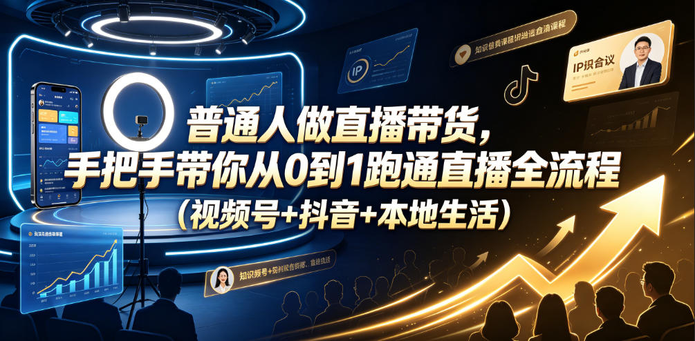 普通人做直播带货，手把手带你从0到1跑通直播全流程(视频号+抖音+本地生活)-朽念云创