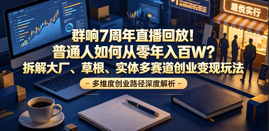 群响7周年直播回放！普通人如何从零年入百W？拆解大厂、草根、实体多赛道创业变现玩法(更新)-朽念云创