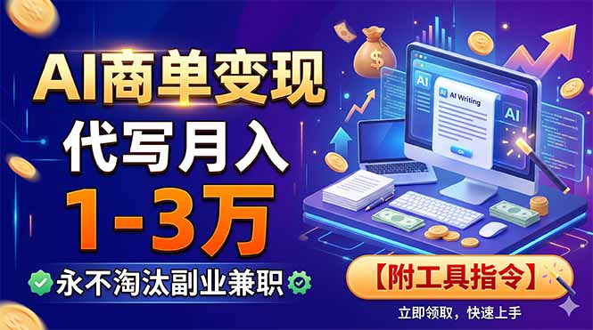 AI商单变现，靠代写月入1-3万，永不淘汰副业兼职【附工具指令】-朽念云创