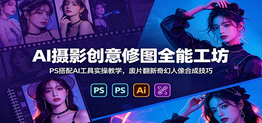 AI摄影创意修图全能工坊：PS搭配AI工具实操教学，废片翻新奇幻人像合成技巧-朽念云创