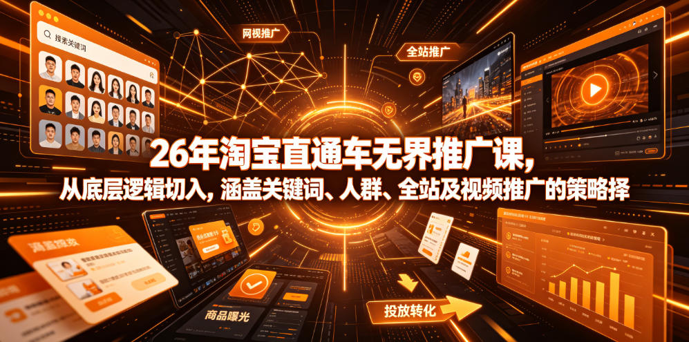 26年淘宝直通车无界推广课，从底层逻辑切入，涵盖关键词、人群、全站及视频推广的策略选择-朽念云创