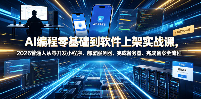 AI编程零基础到软件上架实战课，2026普通人从零开发小程序、部署服务器、完成备案全流程项目落地教程-朽念云创