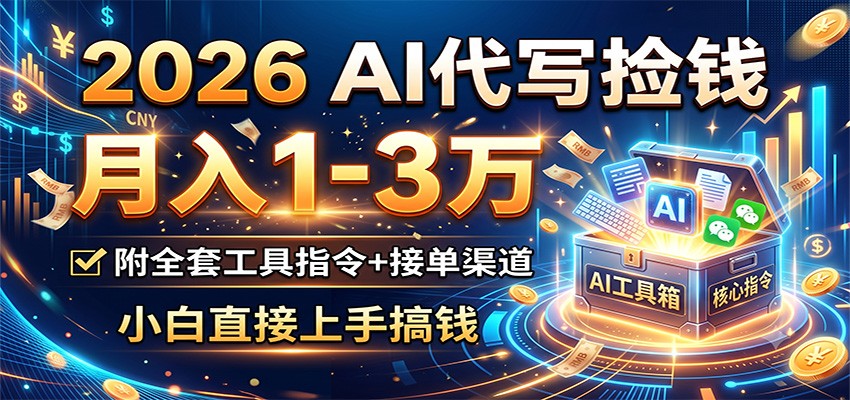 2026 AI代写捡钱，月入1-3万，附全套工具指令+接单渠道，小白直接上手搞钱-朽念云创