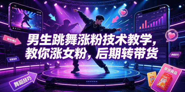 男生跳舞涨粉技术教学，教你涨女粉，后期转带货-朽念云创