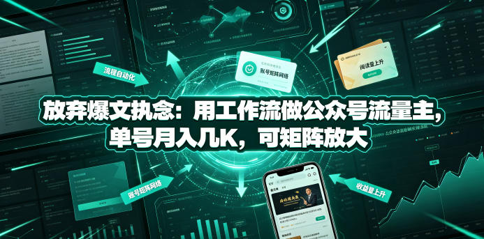 放弃爆文执念：用工作流做公众号流量主，单号月入几K，可矩阵放大-朽念云创