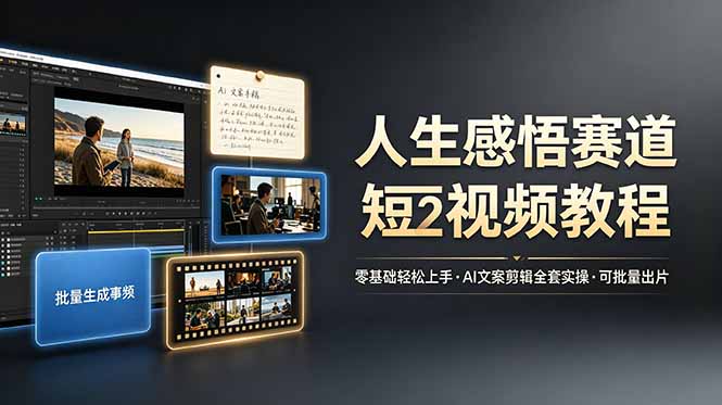 人生感悟赛道短视频教程，零基础轻松上手，AI文案剪辑全套实操可批量出片-朽念云创