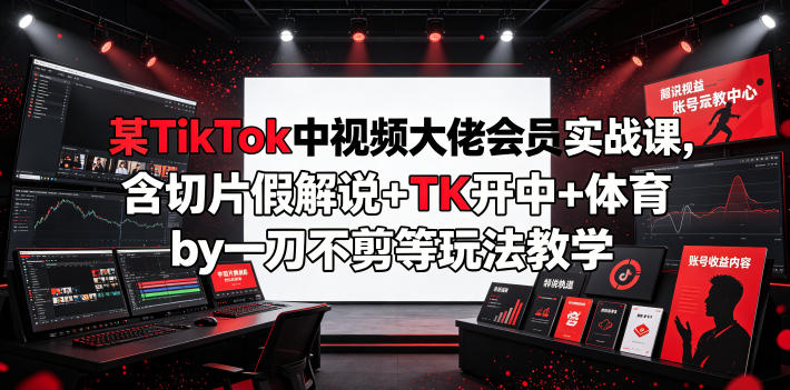 某TikTok中视频大佬会员实战课，含切片假解说+TK开中+体育by一刀不剪等玩法教学-朽念云创