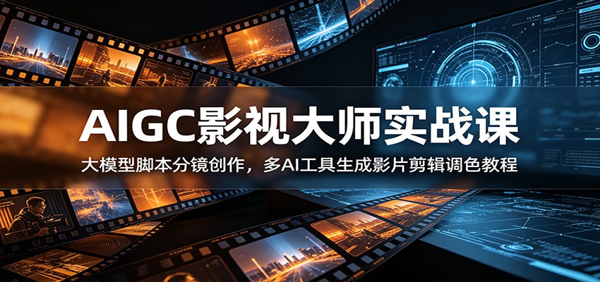 AIGC影视大师实战课：大模型脚本分镜创作，多AI工具生成影片剪辑调色教程-朽念云创