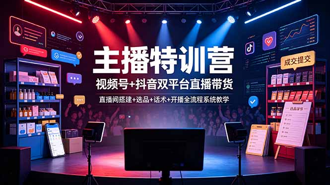主播特训营:视频号+抖音双平台直播带货,直播间搭建+选品+话术+开播全流程系统教学-朽念云创
